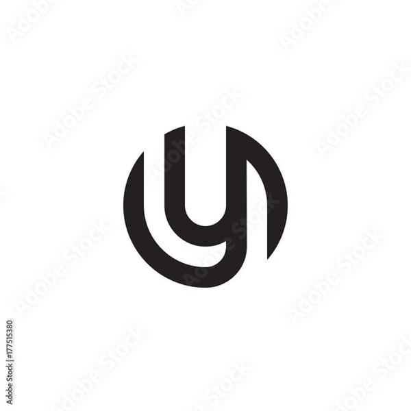 Fototapeta Initial letter oy, yo, y inside o, linked line circle shape logo, monogram black color

