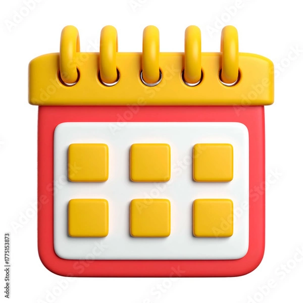 Fototapeta 3D cartoon illustration of a red and yellow calendar, isolated on a black background