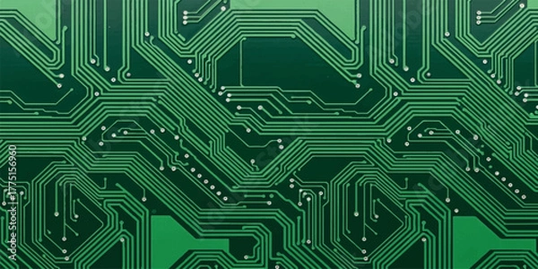 Fototapeta Green circuit board pattern detailed technology background ideal for electronics and engineering projects