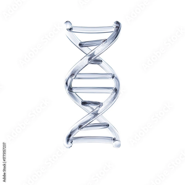 Obraz A stylized, metallic silver DNA double helix, rendered in a sleek, three-dimensional form against a black background