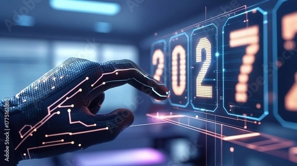 Fototapeta New Year 2027 machine engine light technology business industry metal computer entertainment music at night