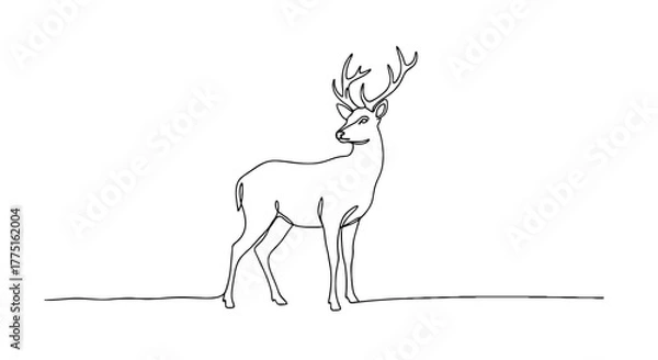 Fototapeta Elegant Deer Standing in Minimalist Landscape, a Single Continuous Line Art Illustration for Nature Conservation and Wildlife Awareness Campaigns, Modern Design for Print and Web, Perfect for Advertis