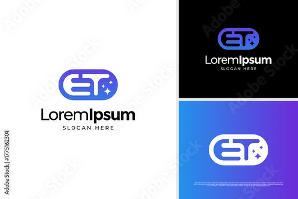 Obraz Abstract letter E T cleaning icon logo design template