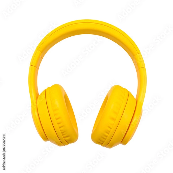 Fototapeta Bright yellow headphones against a black background, angled view