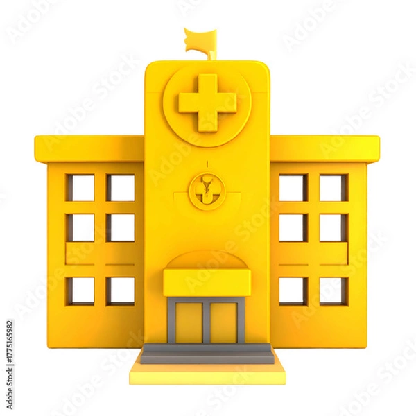 Obraz Gold-toned stylized illustration of a hospital building with a cross symbol on top
