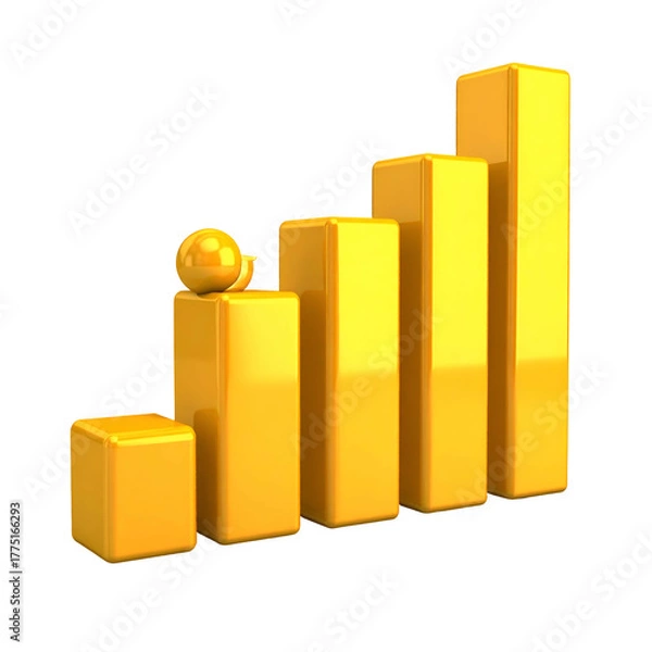 Obraz Stylized golden bar graph ascending with a sphere on top