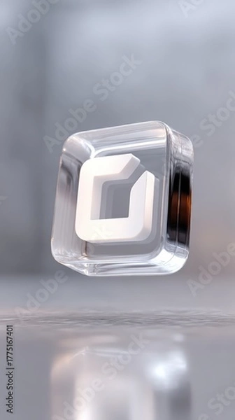 Fototapeta Abstract Glass Cube with 3D Shape Inside, Modern Design Concept