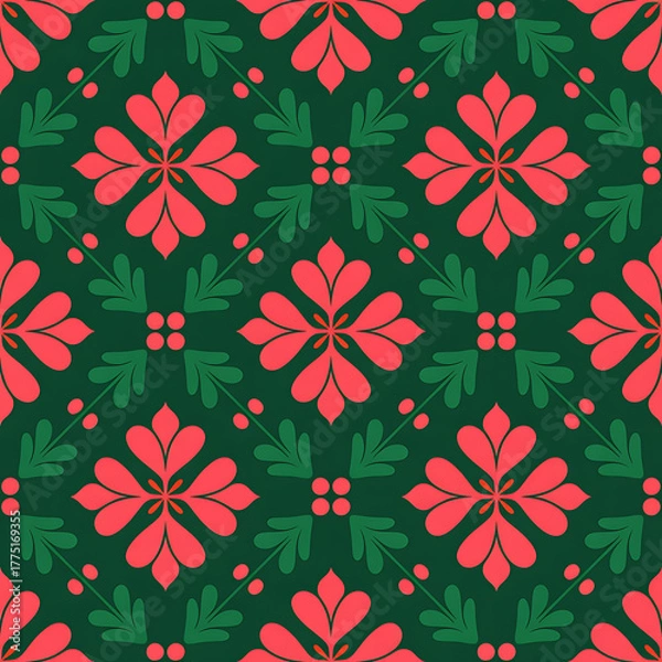 Obraz Christmas Damask Seamless Patterns