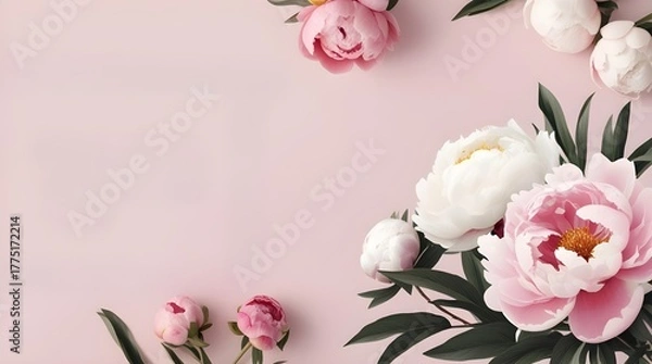 Obraz pink magnolia flower and peony illustration background