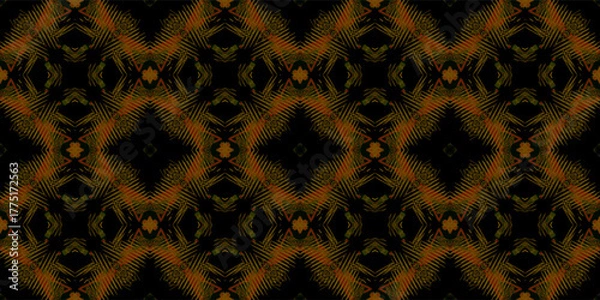 Fototapeta Deep Brown and Black Abstract Spiky Pattern. Contemporary abstract Dark Bohemian Design. Dark Abstract Fibrous Geometric Seamless Pattern. 

Black and Burnt Orange Tribal Motif Wallpaper