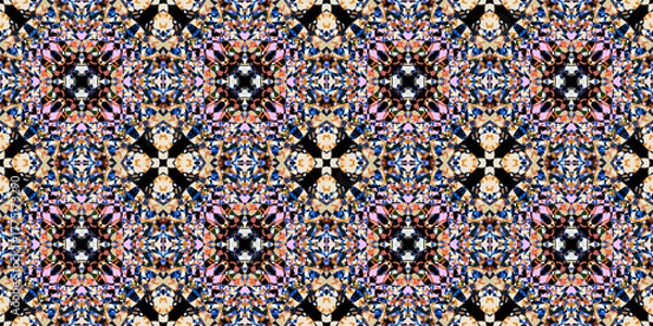 Fototapeta Vibrant Abstract Geometric Mosaic Pattern. 

Seamless Kaleidoscope Irregular Tile Background. Vibrant Decorative Mosaic Texture. Colorful Abstract Pixelated Symmetrical Design