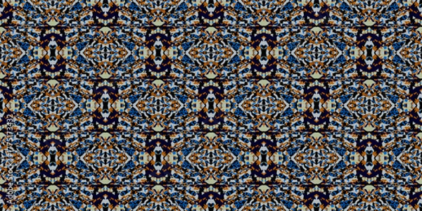 Fototapeta Decorative Abstract Pixelated Textile Pattern. Mosaic Art Wallpaper Background. Seamless Abstract Kaleidoscope Shard Pattern. 

Intricate Symmetrical Repeating Geometric Texture