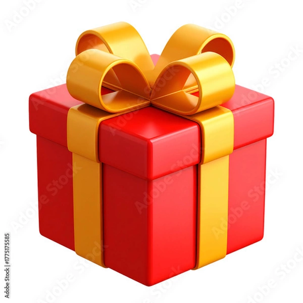 Obraz Vibrant red present with gold ribbon and bow, rendered on a black background
