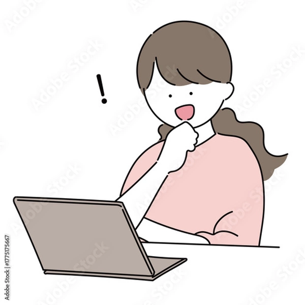 Fototapeta パソコンを操作する女性のイラスト
