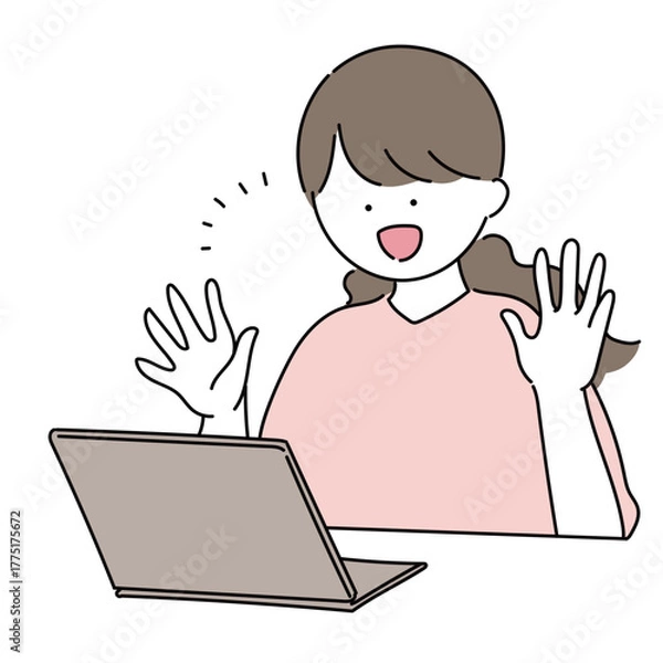 Fototapeta パソコンを操作する女性のイラスト