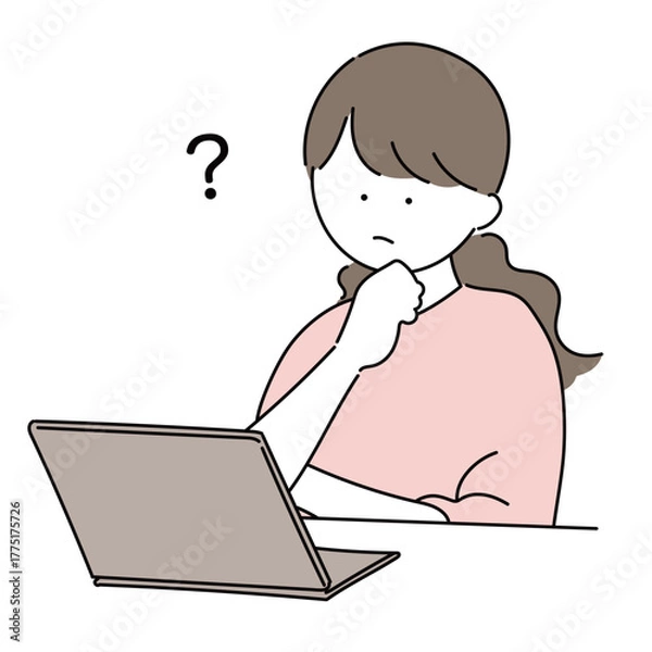 Fototapeta パソコンを操作する女性のイラスト