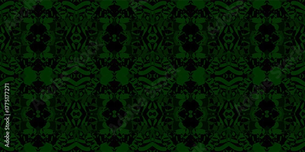 Fototapeta Seamless Ornamental Black and Green Repeating Texture

. Gothic Style Abstract Geometric Kaleidoscope Background. 

Deep Tonal Emerald and Black Abstract Decorative Wallpaper