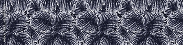 Fototapeta Seamless Dark Blue and White Abstract palm foliage Pattern. Contemporary Abstract Pattern. Deep Navy and White Abstract Brushstroke Repeat 
