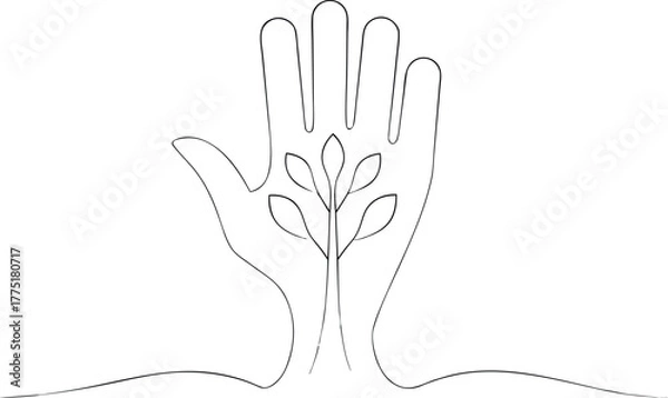 Obraz Hand outline with growing plant inside leaves