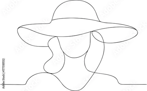 Fototapeta Minimalist line art of a woman wearing a wide-brimmed hat