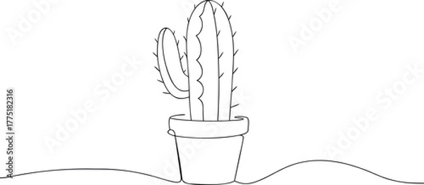 Obraz Single line drawing of a potted cactus potted plant