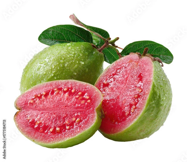 Fototapeta Slicing fresh guava tropical fruit kitchen healthy snack isolated on transparent background