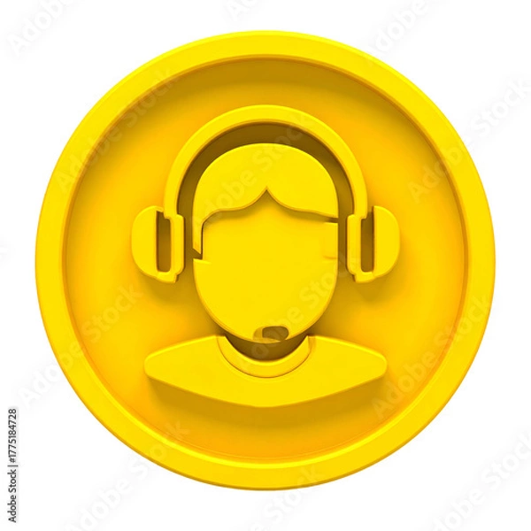 Fototapeta A golden coin featuring a relief of a person with headphones