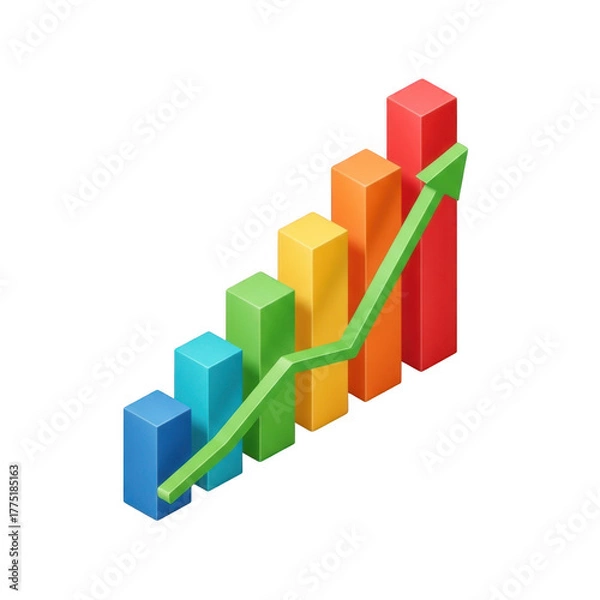 Fototapeta Colorful growing bar chart with upward trend arrow symbolizing success transparent background