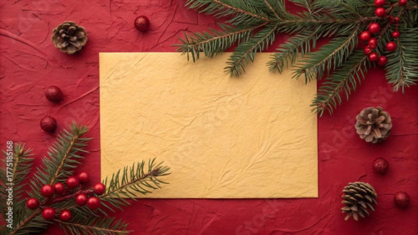 Fototapeta color red christmas paper texture background A3,A4 size. red paper fibers for texture. blank yellow poster texture with copy space.

