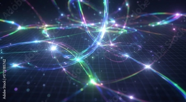 Obraz Vibrant Glowing Light Trails on Digital Grid