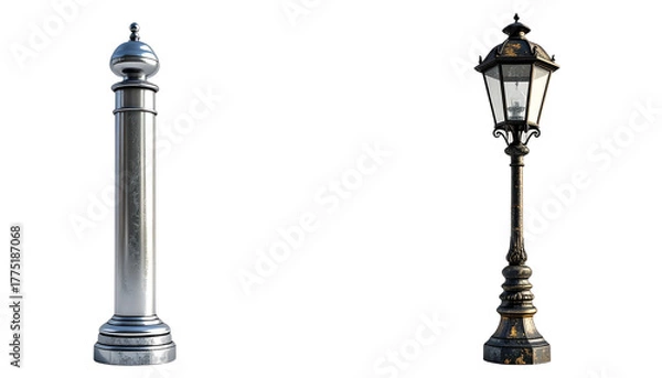 Obraz Street lamp and decorative lamp post pair isolated on transparent background