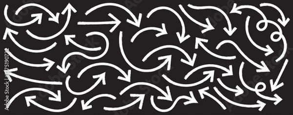 Fototapeta Hand drawn grunge arrows vector. Grunge arrow brush. bold brush arrows set.  hand drawn White  arrows collection, doodle thick arrows different directions. Rough vector arrow shapes. Arrow icon set. 