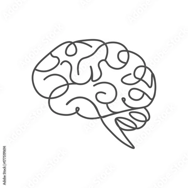 Fototapeta Continuous line art brain drawing on white background