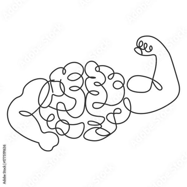 Fototapeta One continuous line drawing of healthy strong human brain
