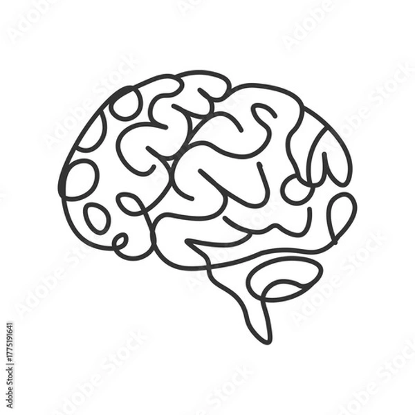 Fototapeta Continuous line art brain drawing on white background