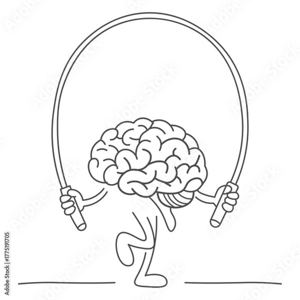 Fototapeta Single continuous line drawing brain training with rope