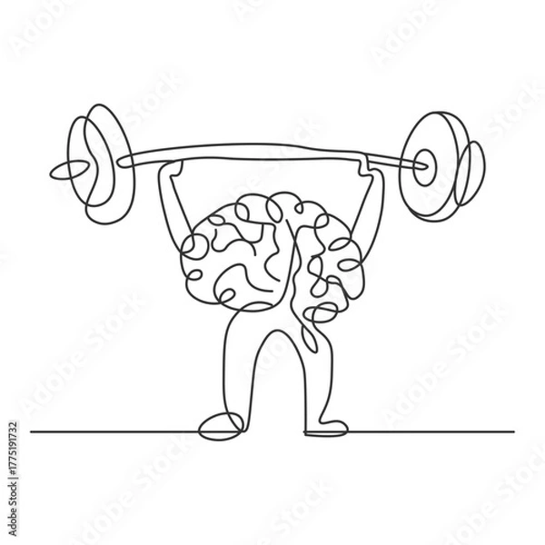 Fototapeta Brain fitness, brain lifting barbell with brain and brain in the background