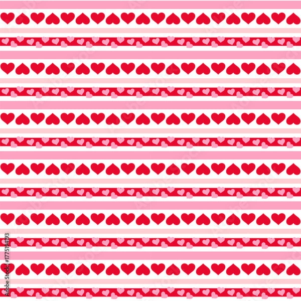 Obraz Pink and Red Heart Stripes Seamless Vector Pattern, Valentine Heart   Background