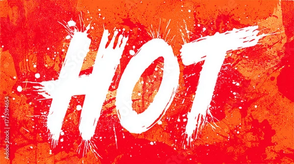 Fototapeta Bold "HOT" lettering on a bright background of paint splatters