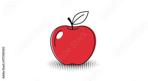 Obraz Stylized single red apple illustration with crisp black outline and halftone shadow adding depth