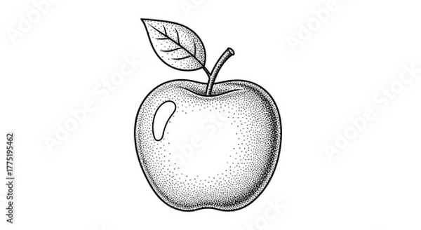 Obraz An intriguing rendering of an apple using stippling technique on a white canvas background