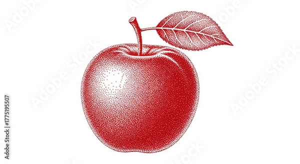 Obraz Stylized red apple with leaf digital illustration food theme on white backdrop