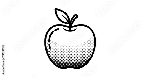 Obraz Stylized black and white halftone pattern apple drawing for healthy lifestyle design inspiration