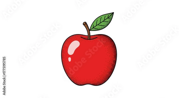 Obraz Hand-drawn style red apple with a green leaf illustration on a white background