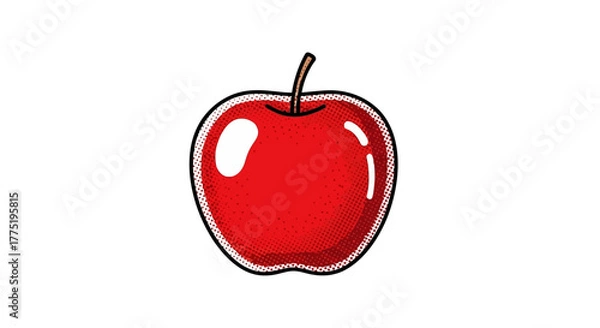 Obraz Retro style illustration of a vibrant red apple with detailed halftone shading texture effect