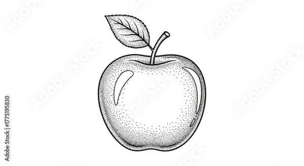 Obraz Intricate stippled apple illustration with leaf against a pristine white backdrop