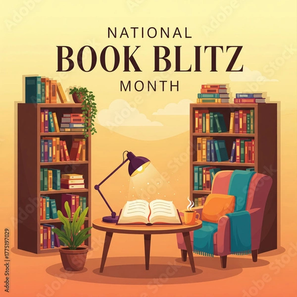 Fototapeta Cozy Reading Nook With Bookshelves And Open Book For National Book Blitz Month bookshelf