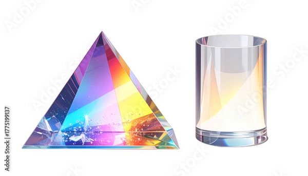 Obraz Rainbow light dispersion prism pair isolated on transparent background