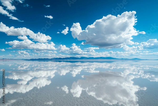 Fototapeta A time-lapse of clouds drifting over the reflective salt flats