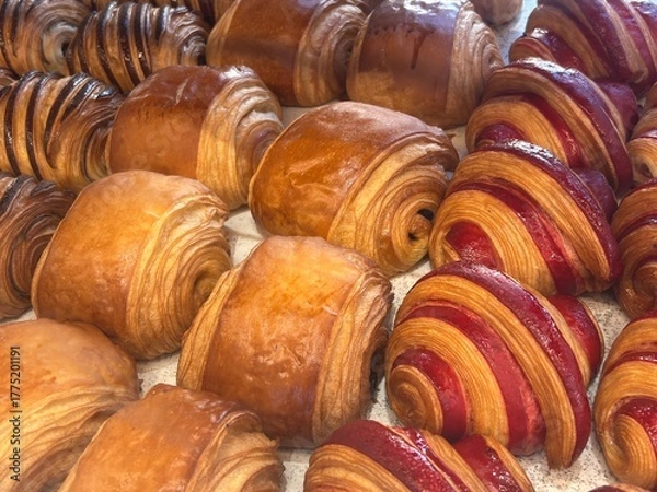Obraz Rows of fresh pastries in a boulangerie